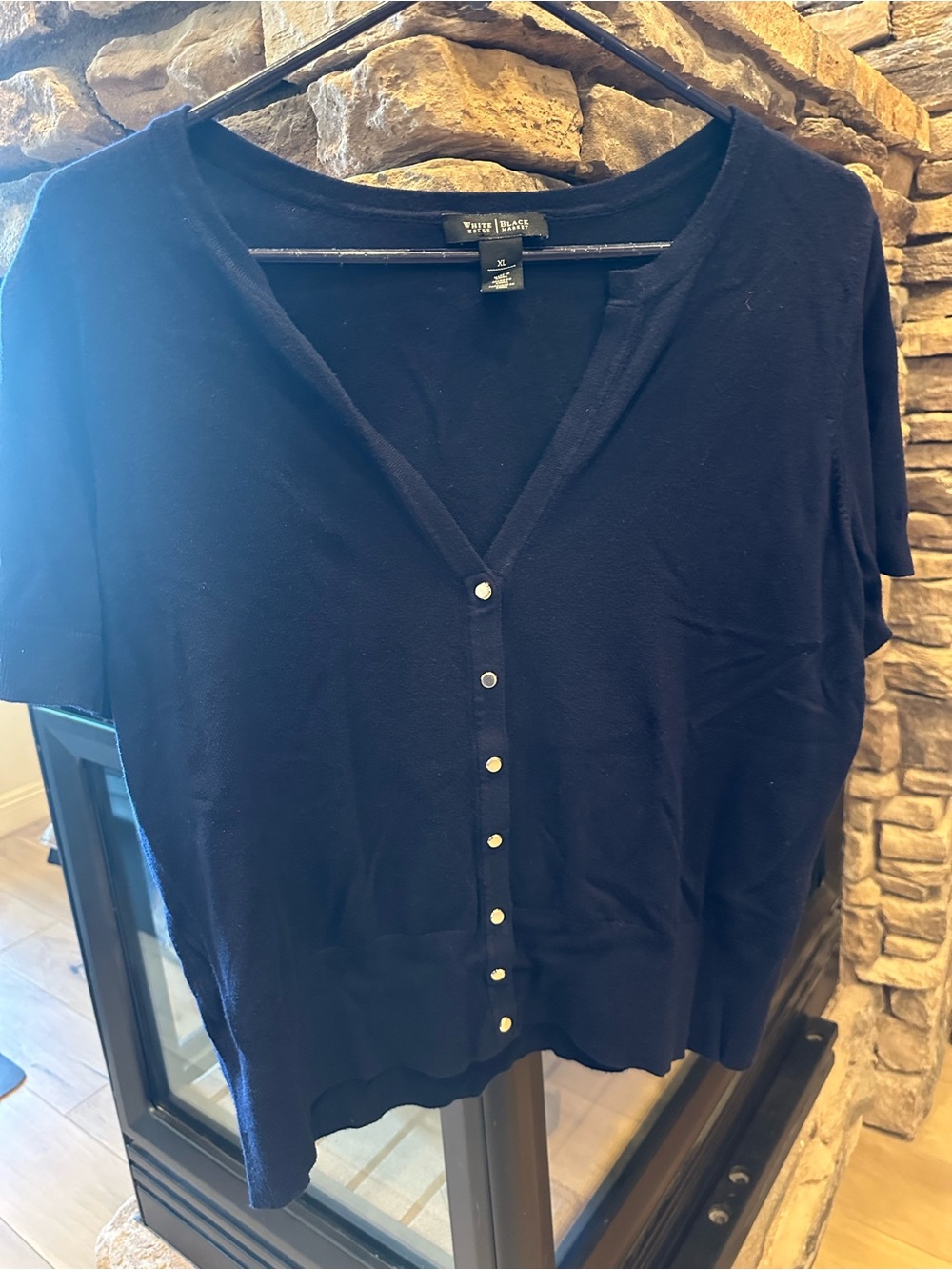 White House Black Market Deep Navy Short-Sleeve Button Front Top
